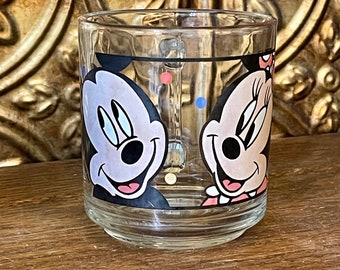 Vintage Mickey and Minnie Mouse Glass Mug - Fire King Anchor Hocking