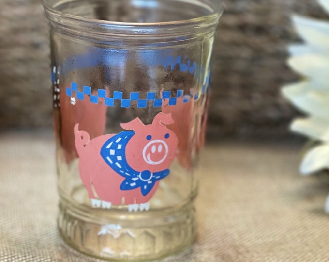 Vintage 1980's Bama Pig Jelly Jar Glass Etsy