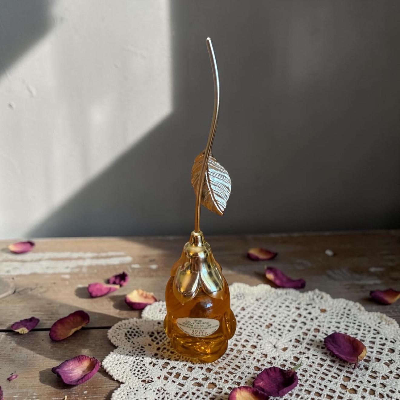 Vintage Avon Courting Rose Moonwind Cologne Bottle Amber Glass