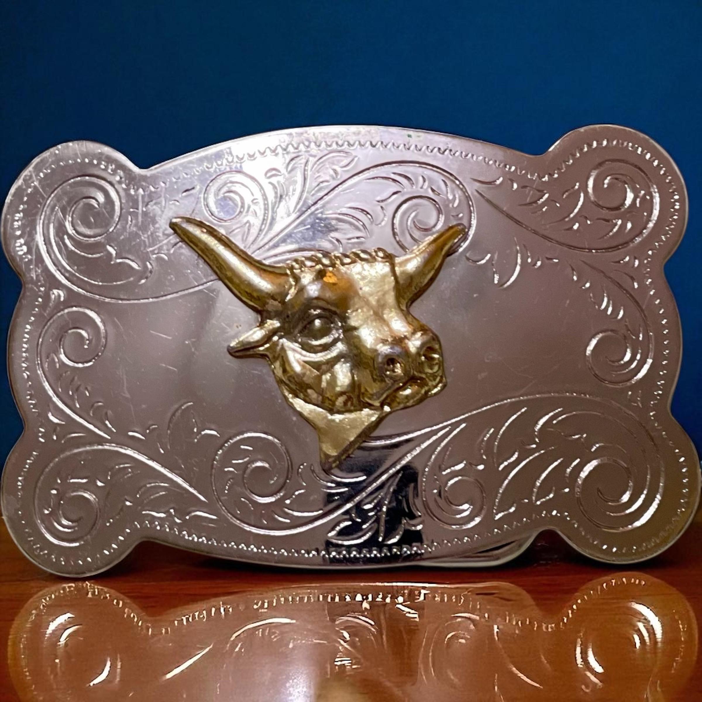 Vintage Chambers Hand Tooled Leather Western Belt 36 Nickel Silver Longhorn TEXAS - Lejon Belts main image 3