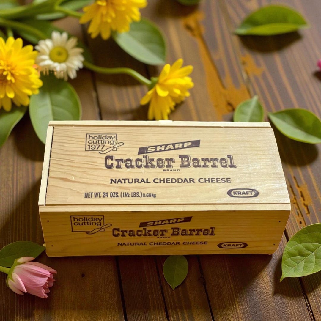 Vintage Kraft Wood Cracker Barrel Natural Cheddar Cheese Box - 1977 ...