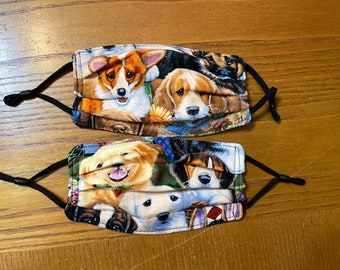 Puppy Print Face Mask: Kids Washable Reversible Cotton Mask