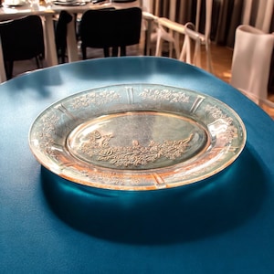 Vintage Federal Glass Sharon Rose Pink Oval Platter - 1930s Cabbage Rose Garland