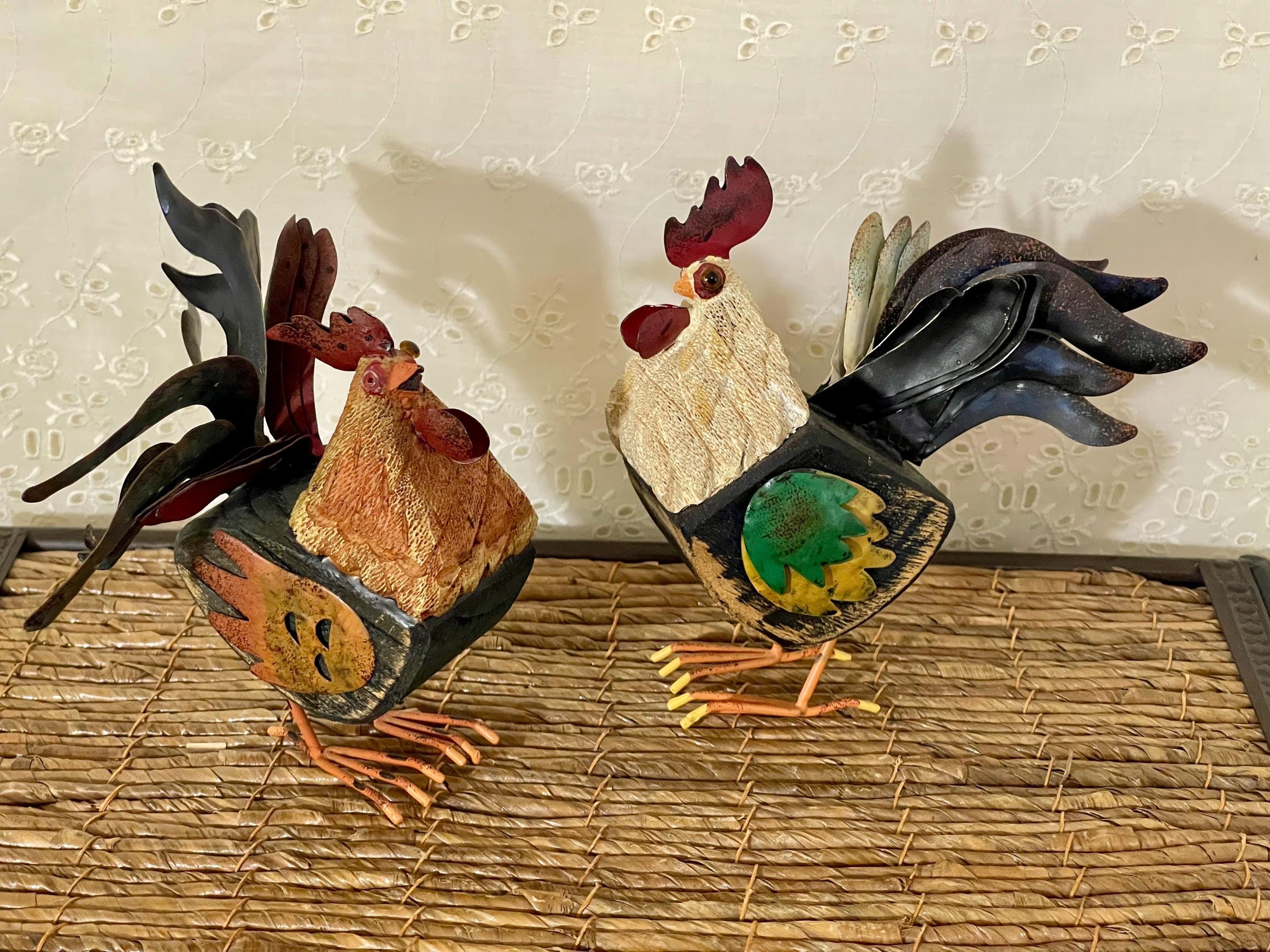 Vintage Rustic Metal and Wood Roosters With Wire Feet Your Choice of ...