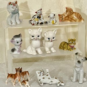 Vintage Miniature Ceramic Animal Figurines: Cats & Dogs - Made in Japan