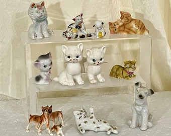 Vintage Miniature Ceramic Animal Figurines: Cats & Dogs - Made in Japan