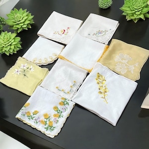 Yellow Vintage Handkerchiefs with Lace & Embroidery - Pick from Nine Styles (0325)