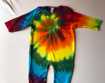 first present organic baby 0-3months Organic Sleepsuit spiral tie dye festival baby unique gift ethical Rainbow Tie Dye hippy baby
