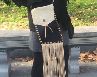 Ante cuentas franja nativa tradicional bolsa ajuar blanco