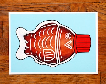 Soy Sauce Fish Art Print: Kawaii Sushi Kitchen Decor Print, A4 Giclée