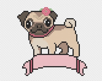 PATTERN: Fawn Pug Portrait with variations cross stitch pattern - instant download