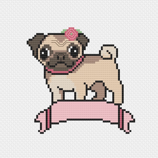 PATTERN: Fawn Pug Portrait with variations cross stitch pattern - instant download