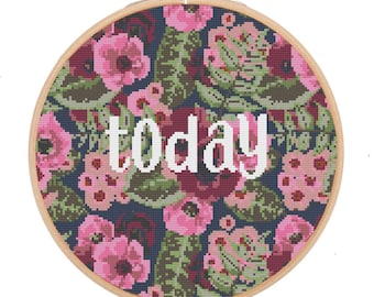 PATTERN: Today, negative space cross stitch - pdf chart - instant download