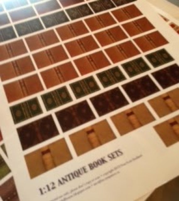 Antique Book Sets, 1:12 scale downloadable printable covers for do it yourself dollhouse books