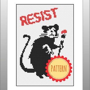 PATTERN: Paint brush rat, resist, Banksy cross stitch pattern - instant download