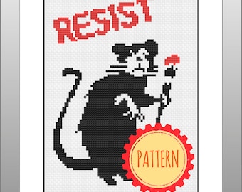 PATTERN: Paint brush rat, resist, Banksy cross stitch pattern - instant download