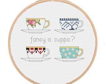 PATTERN: Fancy a cuppa? teacups --  pdf cross stitch chart - instant download