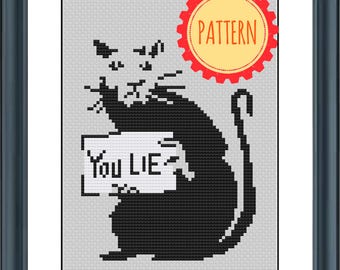 PATTERN: You Lie Rat, Banksy cross stitch pattern - instant download