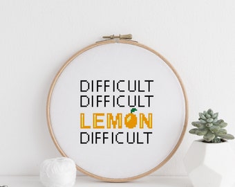 Difficult Lemon Cross Stitch Pattern: Armando Iannucci Quote (PDF Pattern)