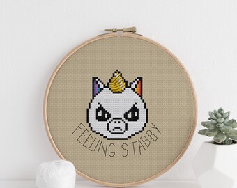 PATTERN: Feeling Stabby Angry Unicorn  pdf cross stitch chart - instant download