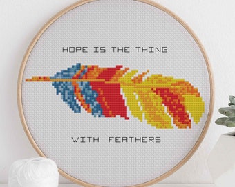 PATTERN: Hope is the thing with feathers - pdf cross stitch chart - instant download