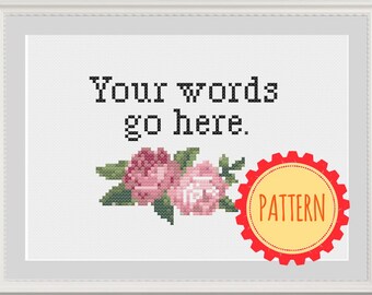 Custom cross stitch pattern with spray of (possibly) ironic roses