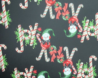 Peppermint Joy Retro Candy Christmas Wrapping Paper Novelty 1950s Style Decoration KiTSCHY  Kitschmas Black Red Holiday Gift Wrap Elf
