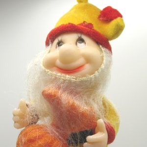 Vintage 60s Flocked Dwarf Christmas Tree Ornament Elf Kitschmas Gnome Snow White