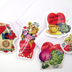 Retro Valentine Sticker Pack 10 Vintage Style 40s 50s Valentines Day Card Novelty Kitschmas  Set of 10 mermaid bear sugar cuckoo clock beets