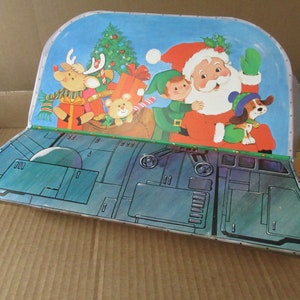 Vintage 1980s UFO Santa Gift Box Christmas Wrapping Paper Nowość 80s Decoration KiTSCHY Kitschmas Cutie Santa Set of 5 Aliens Deer Elf