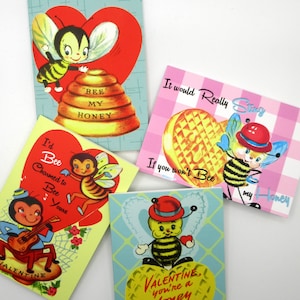 Retro Bumble Bee Valentine Note Card Pack Bees Knees Honey Vintage Style 40s 50s  Valentines Day Card Novelty  Kitschmas  Set of 12