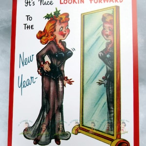 Retro Vintage Style 40s 50s Christmas Card Novelty Pin Up Girl Kitschmas Humor New Year Negligee  Set of 6