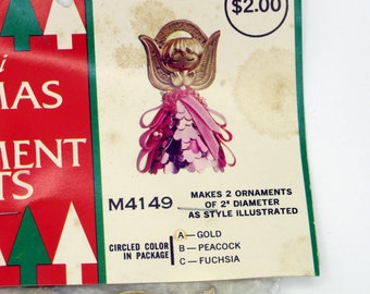 Vintage 70s Walco Angel Beaded Ornament Craft Kit M4149 Gold Sequin Christmas Trees Kitschmas 2 Little Angels