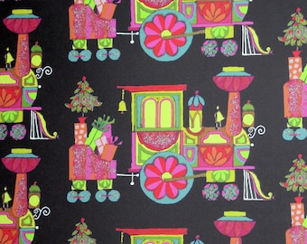 Retro Train  Christmas Wrapping Paper Novelty 1970s 1960s Decoration KiTSCHY  Kitschmas Black Pink Holiday Gift Wrap