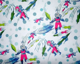 Retro Space Cadet Wrapping Paper Novelty 50s Decoration KiTSCHY Pinup  Kitschmas Cutie  Blue Martian UFO NASA Rockets Mars Vintage Style