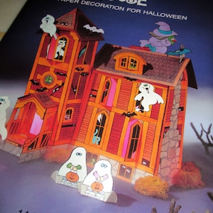 NOS Vintage Halloween American Greetings Haunted House Paper Decoration 14” Tall Black Cat Jack-o-Lantern JOL Pumpkin Ghost New in Package