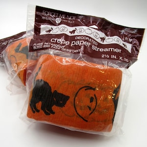 Vintage Halloween crêpepapier streamer jaren 80 Black Cat Jack-o-Lantern JOL Pumpkin