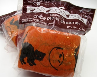 Lanterna di carta crespa vintage degli anni &#39;80 a forma di gatto nero, a forma di zucca di Halloween JOL