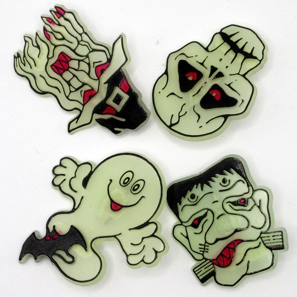 Vintage 1980s Halloween Glow in the Dark Pin Lot Monster Witch Skeleton Ghost