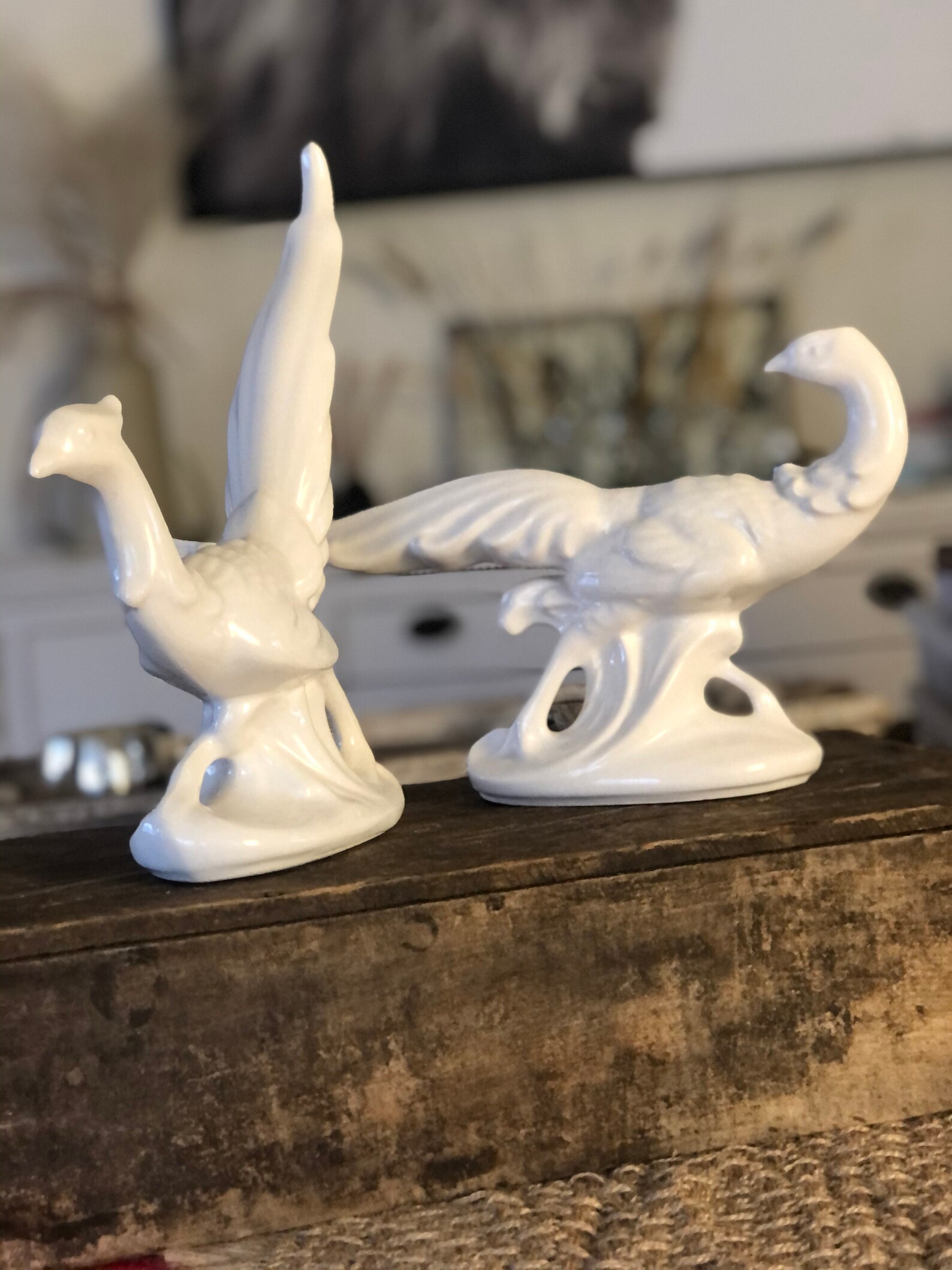 Vintage Pair White Peacock Statues / Figurines Etsy