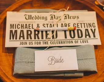 Printed Wedding Newspaper Program or Invitation fully Customizable