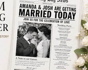 Custom Wedding Newspaper Program | Personalized Celebration Keepsake | Printed
