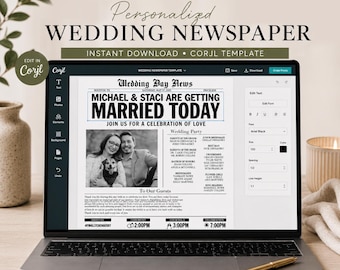 Personalized Wedding Newspaper Template (Instant Download)