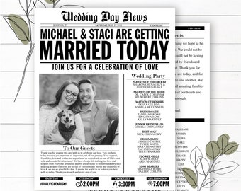 Wedding Newspaper, Fully Editable, Printable Wedding Programs, Wedding Program Template, DIY