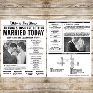 Printed Wedding Newspaper Program Customizable
