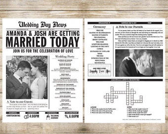 Printed Wedding Newspaper Program Customizable