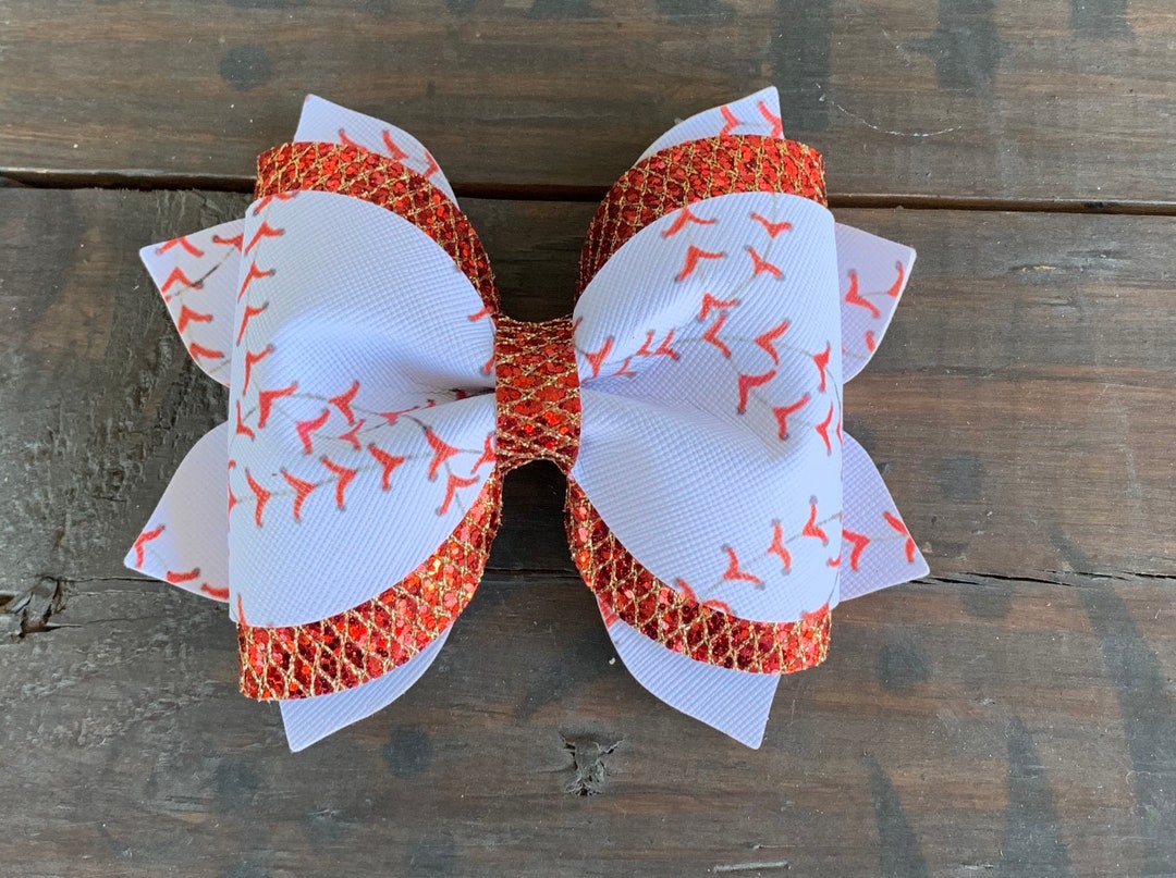 Baseball Stitches Girls Hair Bow, Girls Hair Bow, Sports Hair Bow - Etsy