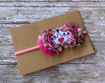 Princess crown shabby flower baby headband