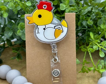 Nurse rubber ducky retractable badge reel, medical badge reel, medical gift, nurse gift