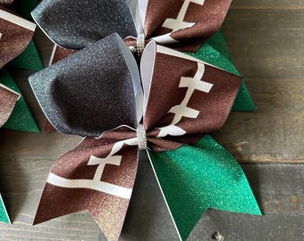 Football glitter cheer bows, team bows, cheerleading team bows